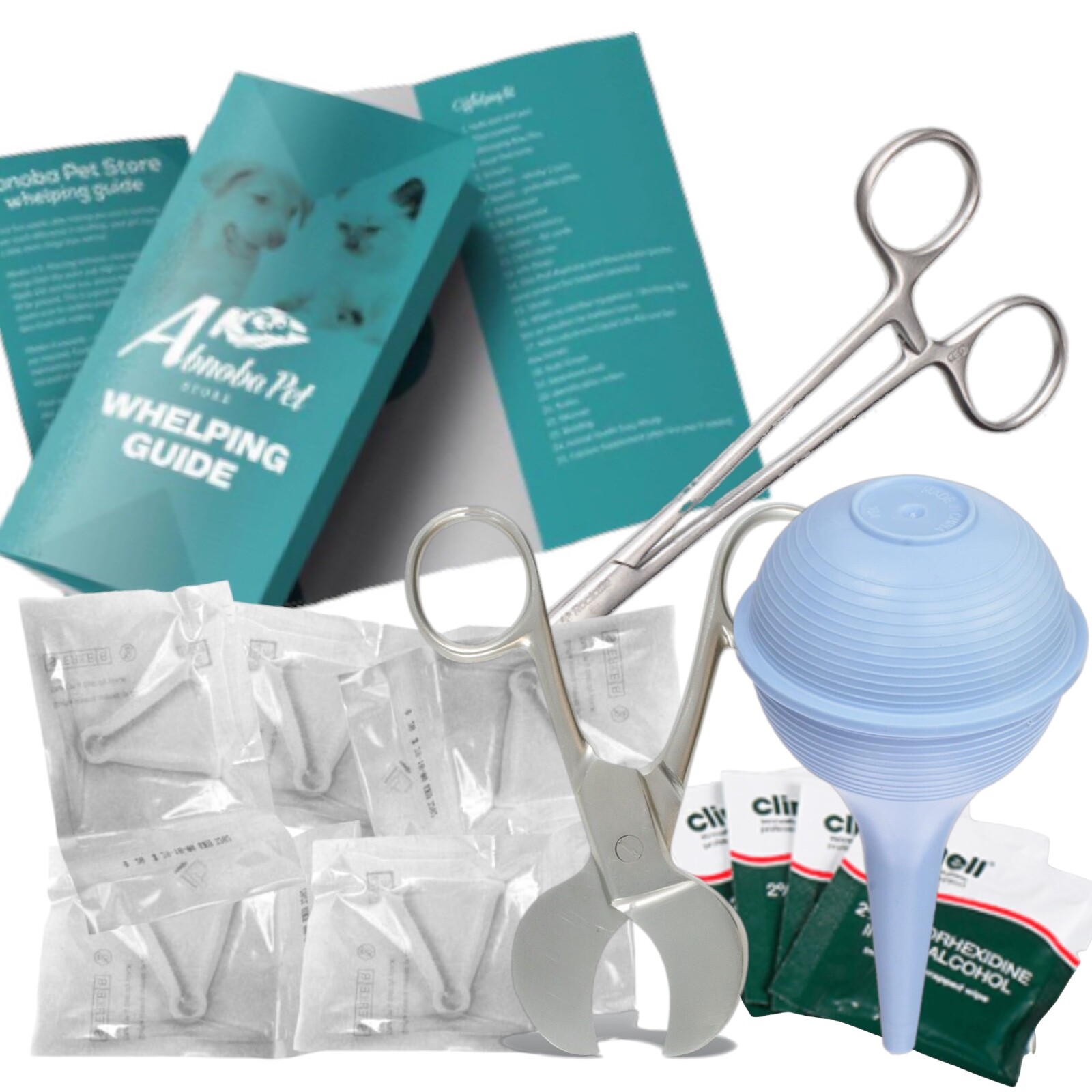Whelping Kit Aspirator Forceps Cord Scissors Sterile Clamp Pup Kitten Life Drops