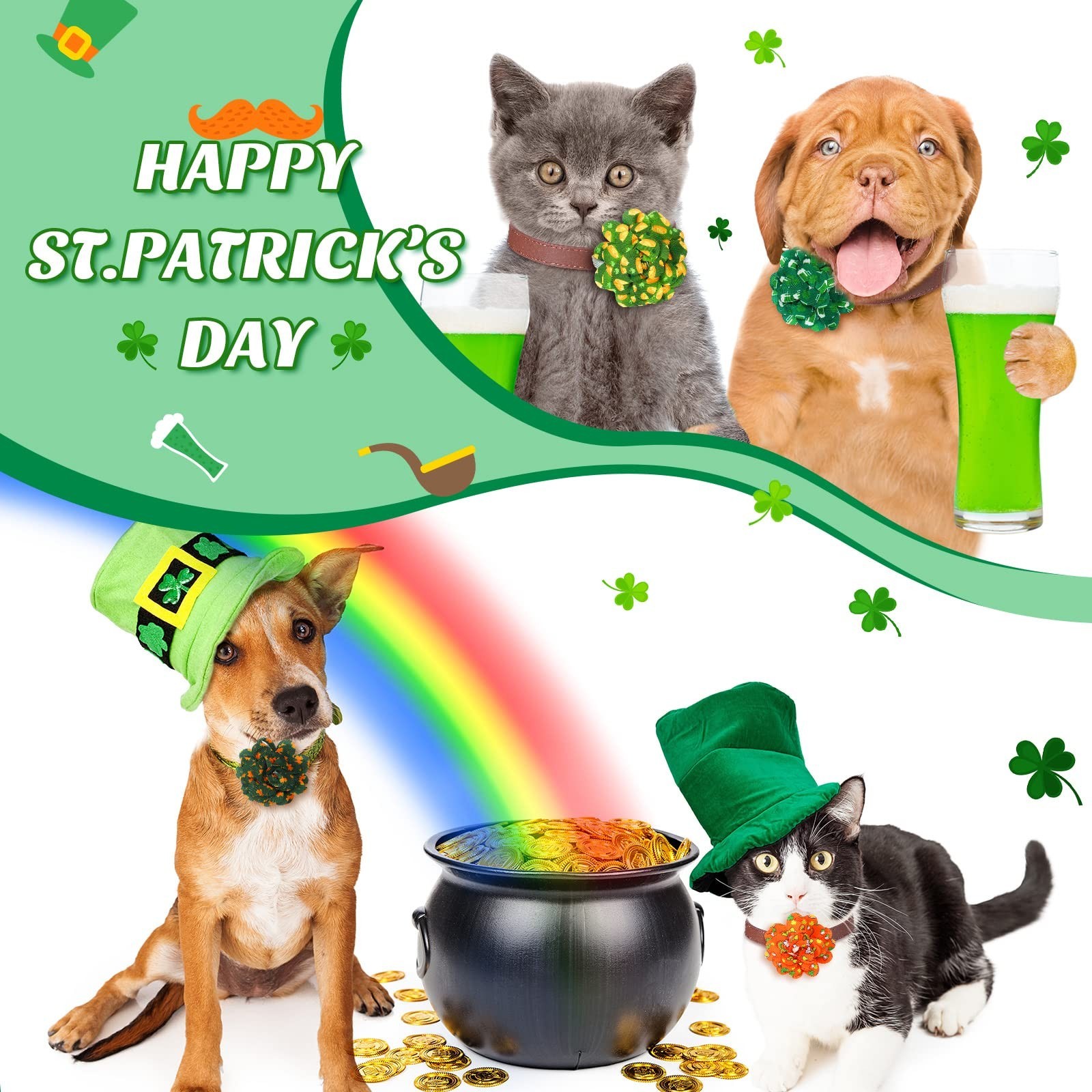 Sanwuta 80 Pieces St. Patricks Day Dog Collar Flowers Bulk Shamrock Dog Charm…
