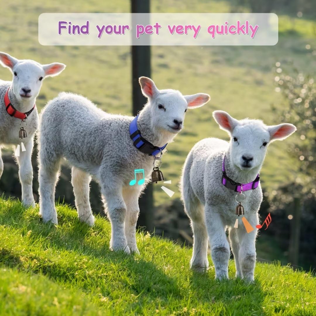5 Pack Goat Collars with Bells Horse Sheep Grazing Cow Bells Adjustable Nylon