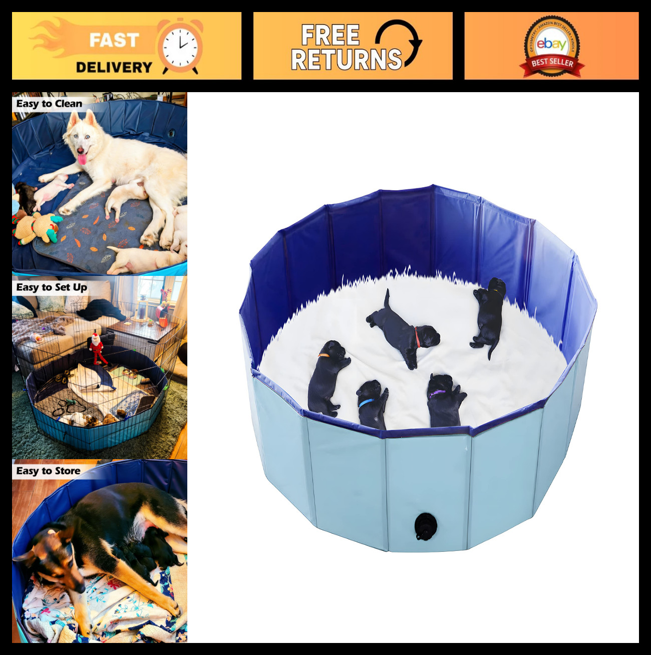 Whelping Box for Dogs & Puppies, Easy Clean Whelping Pool & Pen, 39″ Dia x 12″ H