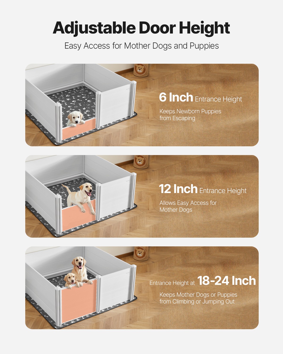 VEVOR Dog Whelping Box 60x60x24in with HeightAdjustable Door for Extra Large Dog
