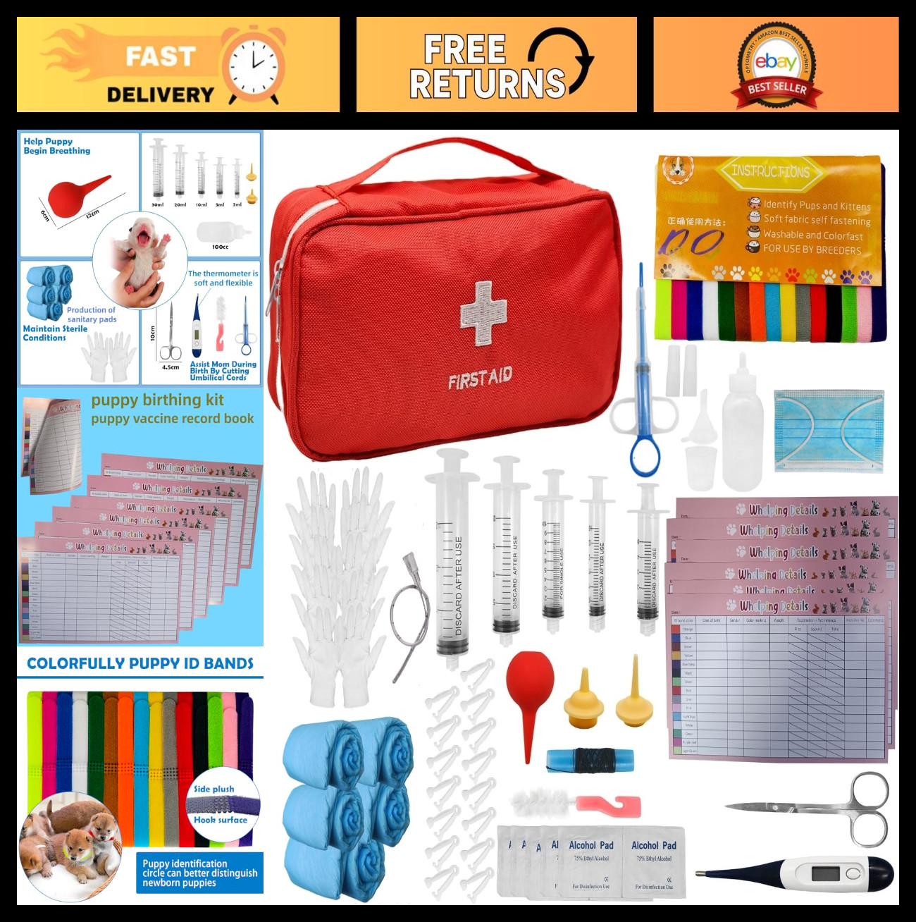 Puppy Whelping Kit – 77 Piece Reusable Birthing Essentials & Feeding Supplies