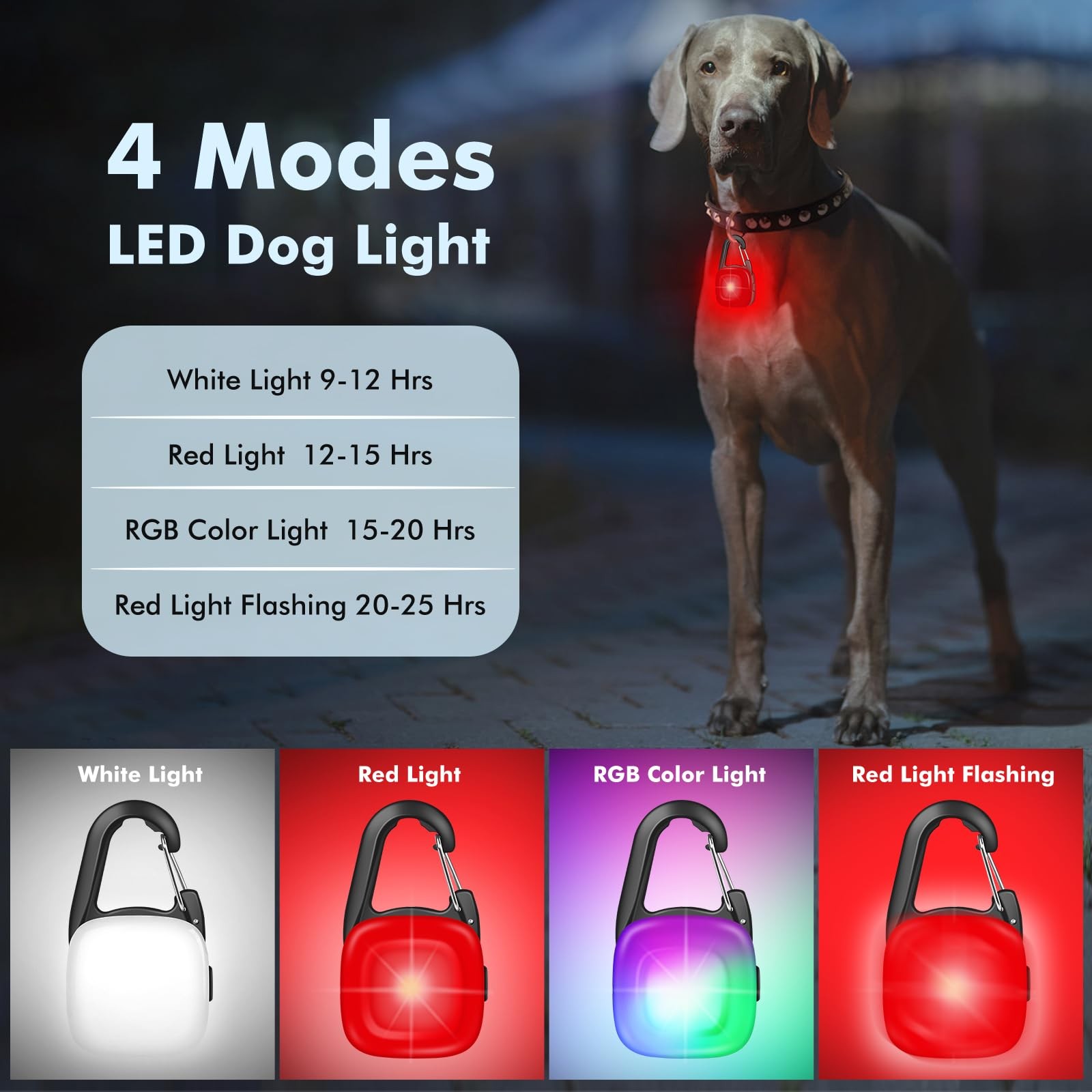 Dog Lights for Night Walking,2 Pack LED Rechargeable Safety White Red RGB