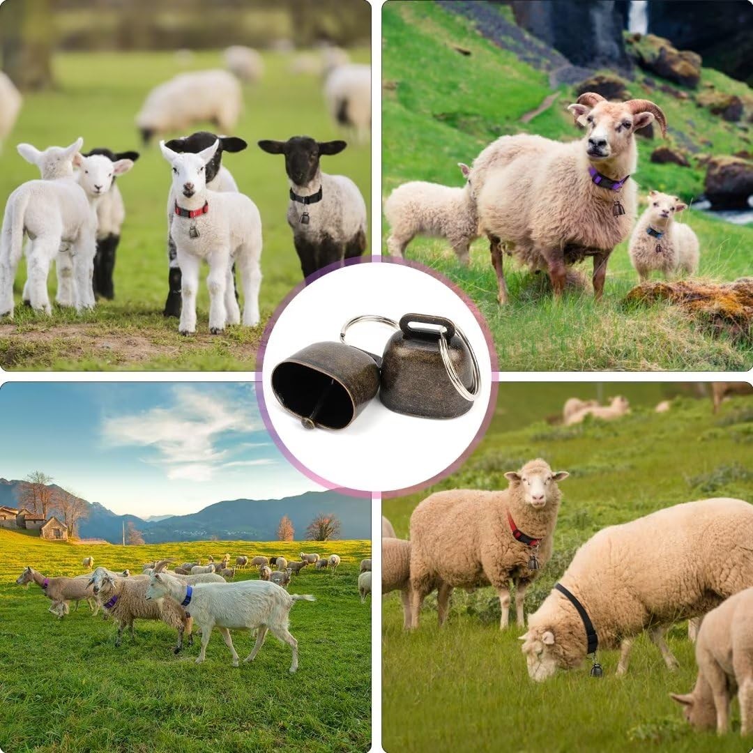 5 Pack Goat Collars with Bells, Horse Sheep Grazing Copper Bells and Adjustable