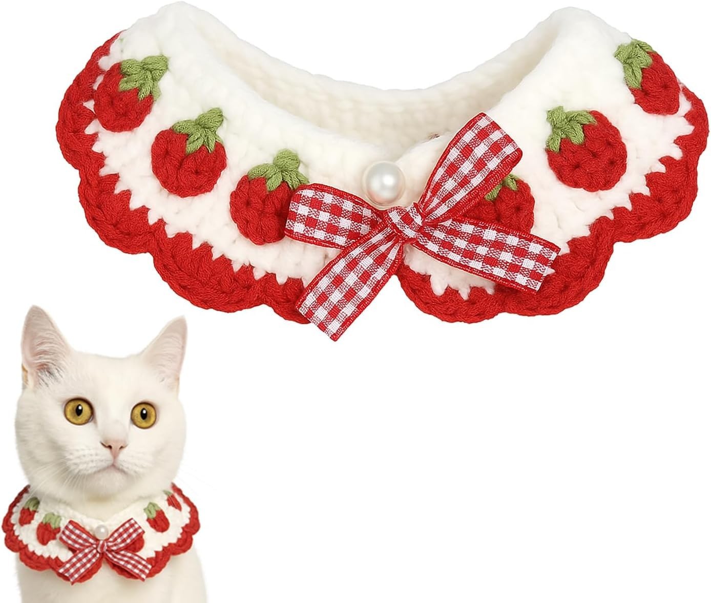 Cat Collar Breakaway Kitten Cute Bow Tie Strawberry White Fits 23 Inches