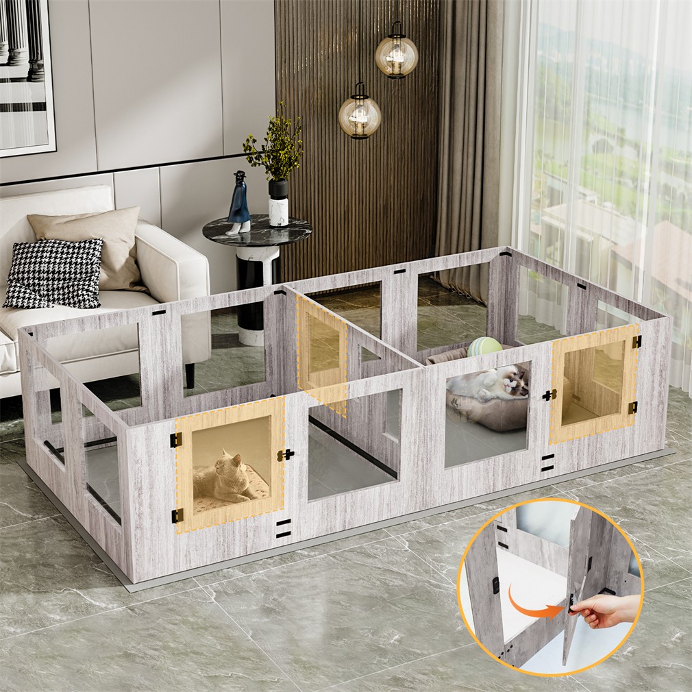 24” T Tempered Glass Puppy Whelping Pen Metal With Anti-squeeze Rails Dog Cage