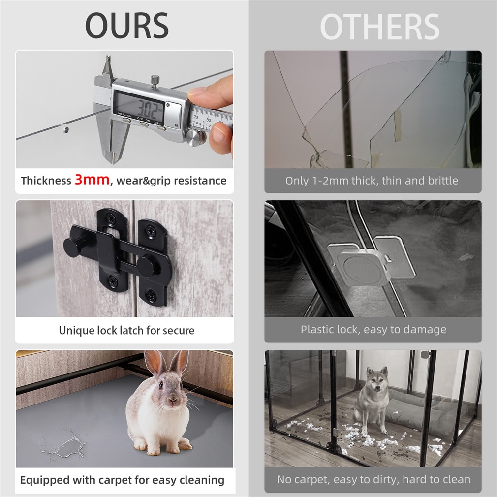 24” T Tempered Glass Puppy Whelping Pen Metal With Anti-squeeze Rails Dog Cage