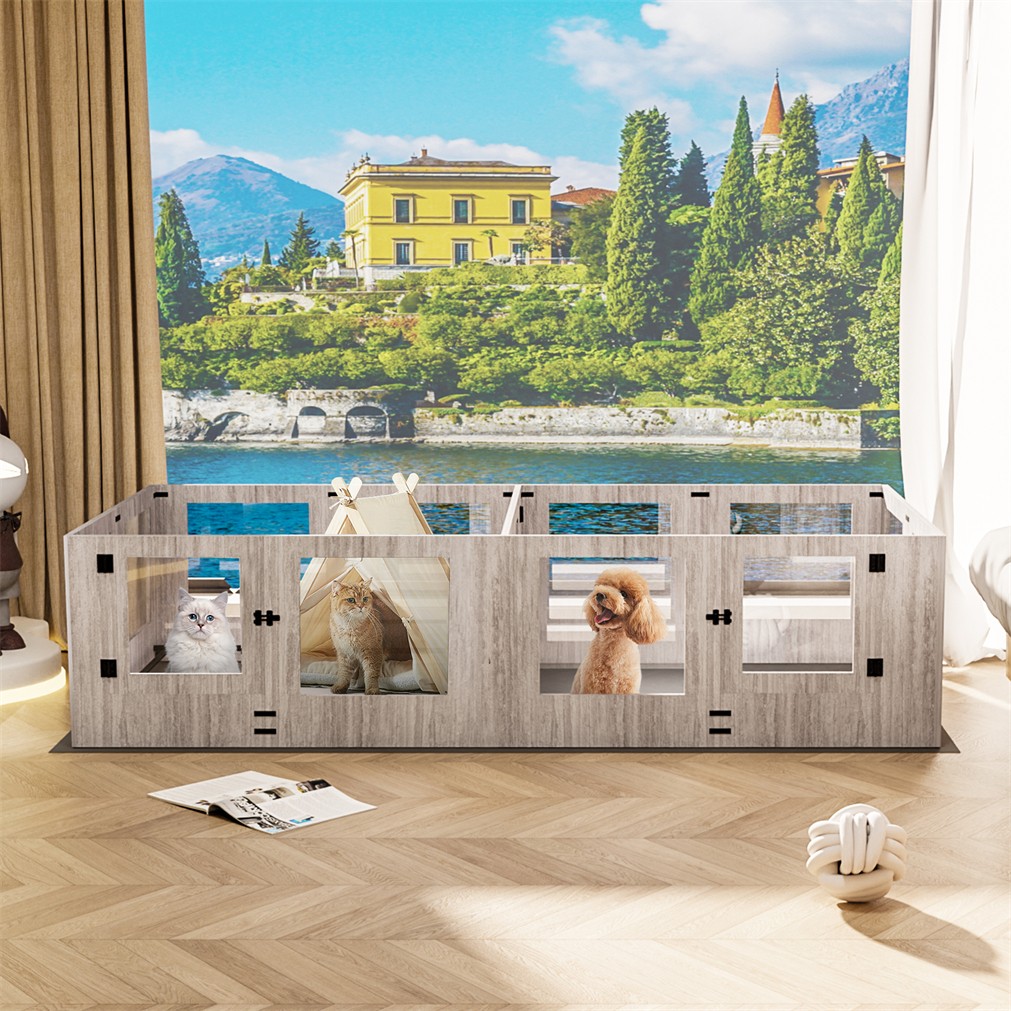 24” T Dog Cat Pen/ Whelping Box Fence Transparent Playpen Indoor Dog House