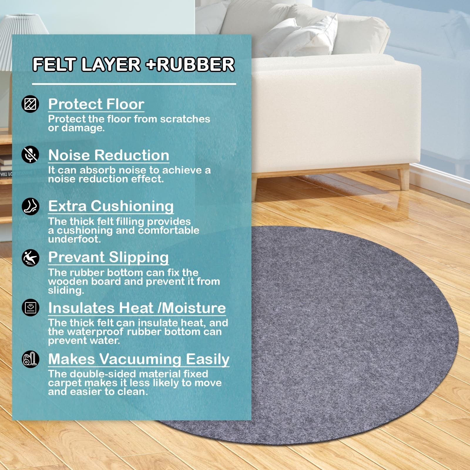 Waterproof Rug Pad Round 1/4Thick Waterproof Non-Slip Rug Pad,Pad for Hardwoo…