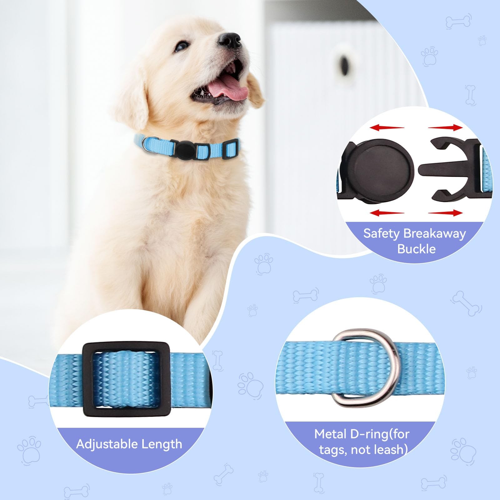 Cachorro Collar De Identificacion De Identificacion De Nailon Suave, Ajustable,