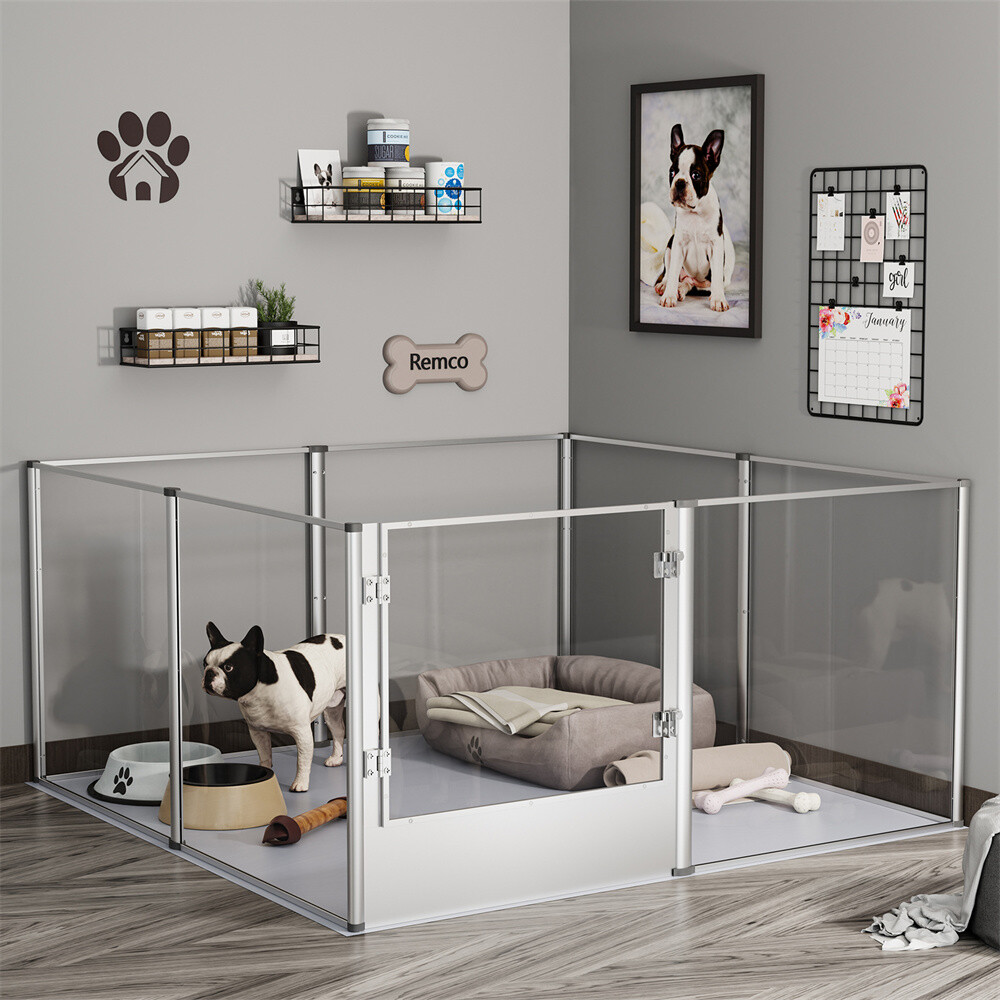 Whelping Box with Waterproof Pad Heavy Duty Dog Puppy Pen Clear Acrylic Pet Cage