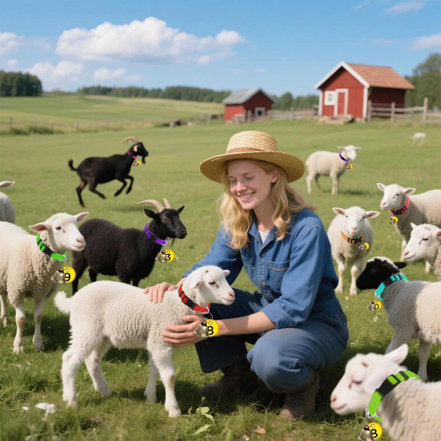 12 Pack Goat Collars with Bells, Adjustable Nylon Sheep Collar with Anti-Lost