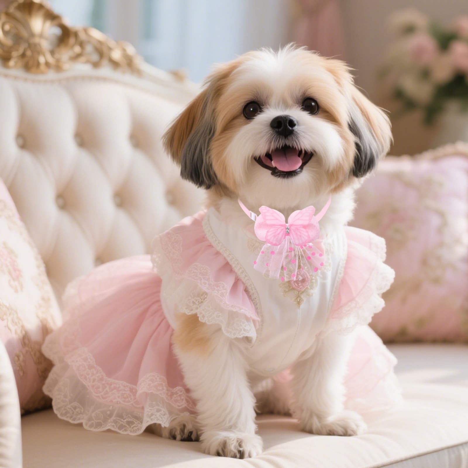 20Pcs Lace Pearl Dog Collars, Adjustable Butterfly Bowtie Pet Collars for Sma…