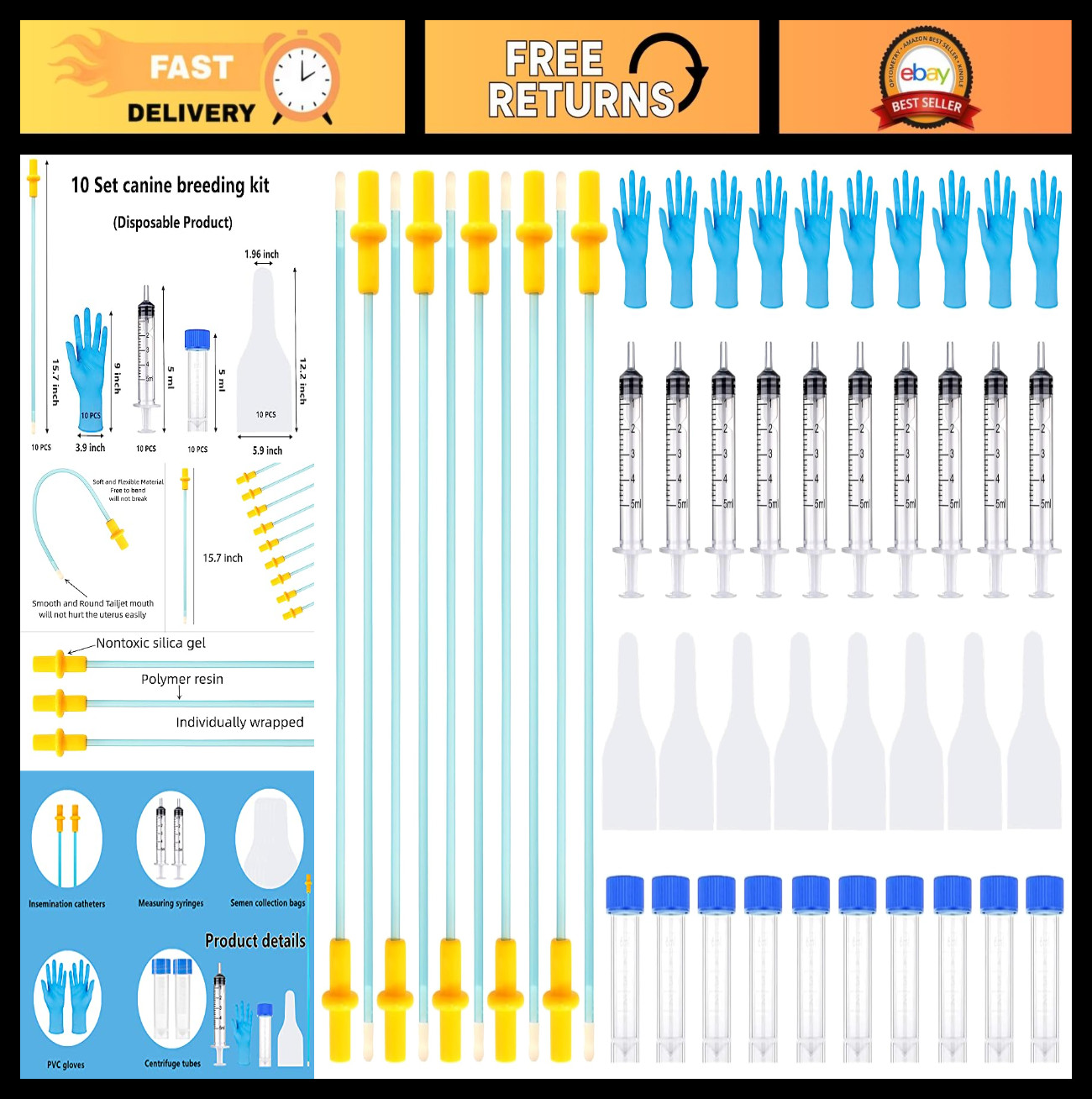 10 Set Dog Breeding Kit – AI Artificial Insemination Supplies for Large Breeds