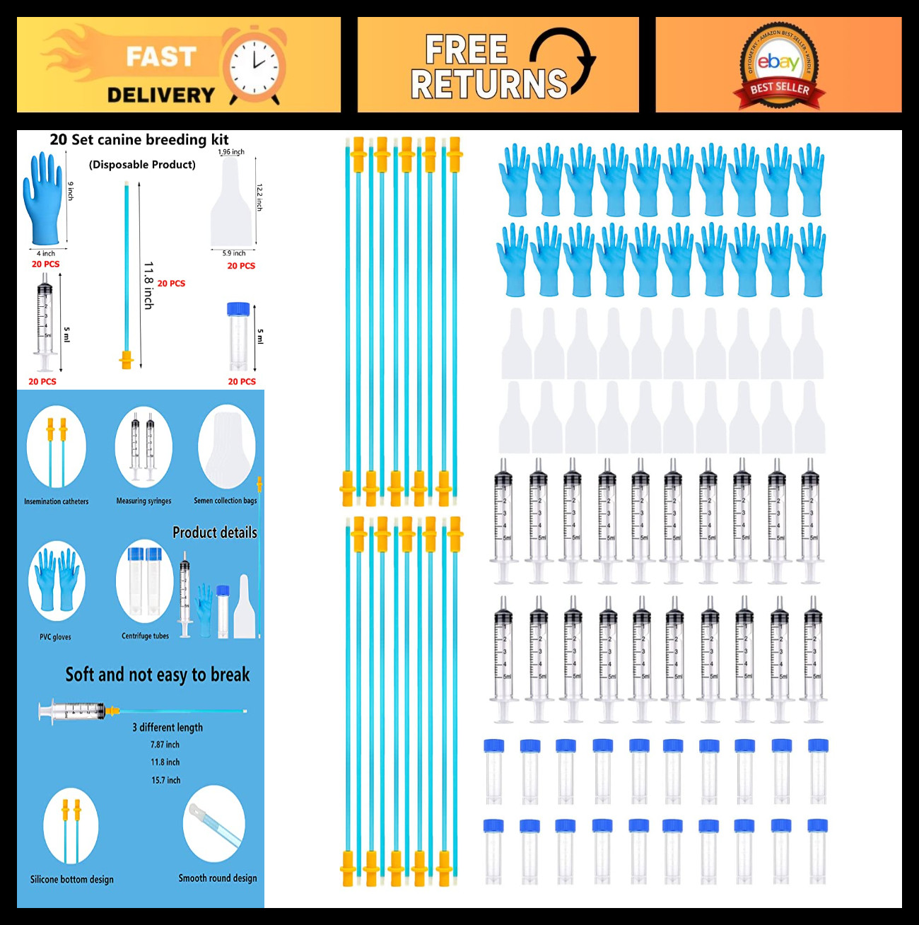 20 Set Dog Breeding Kit – AI Artificial Insemination Supplies, Disposable Canine