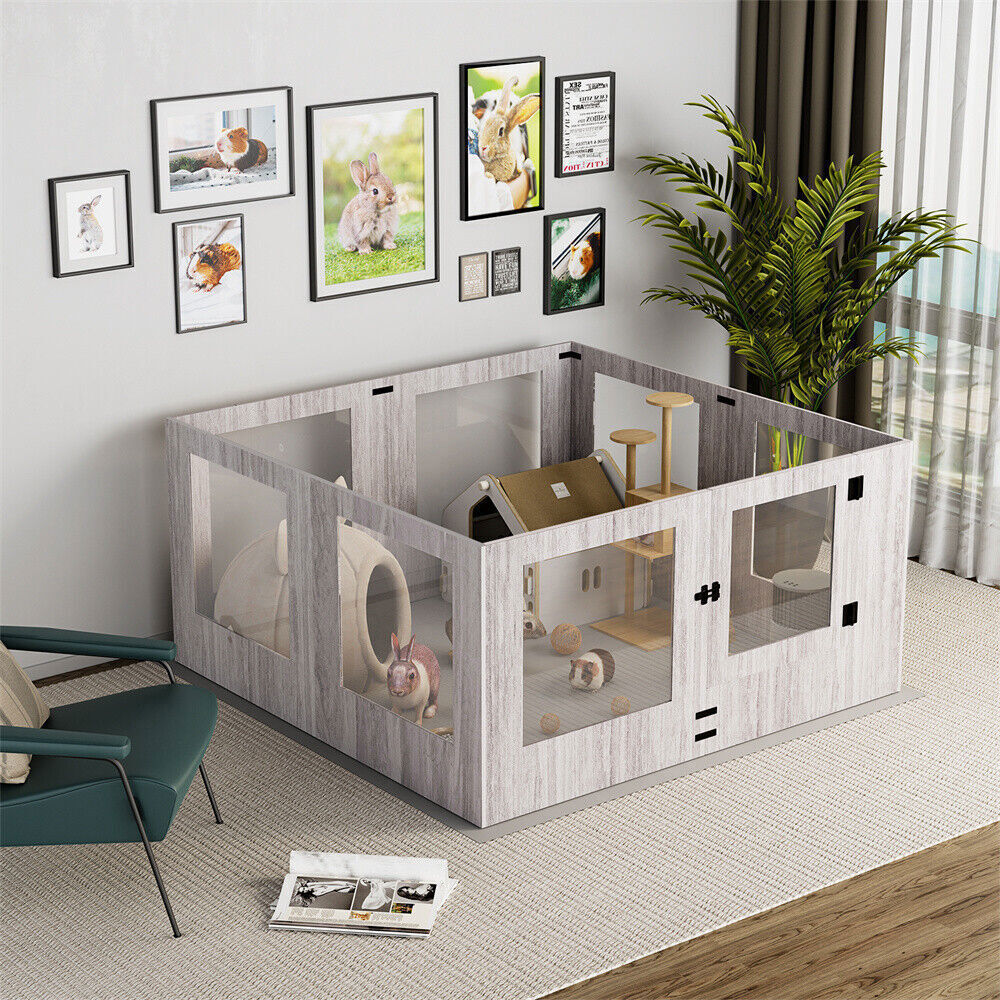 M-XXL Whelping Box with Waterproof Pad Clear Acrylic Puppies Pen Pet Dog Kennel