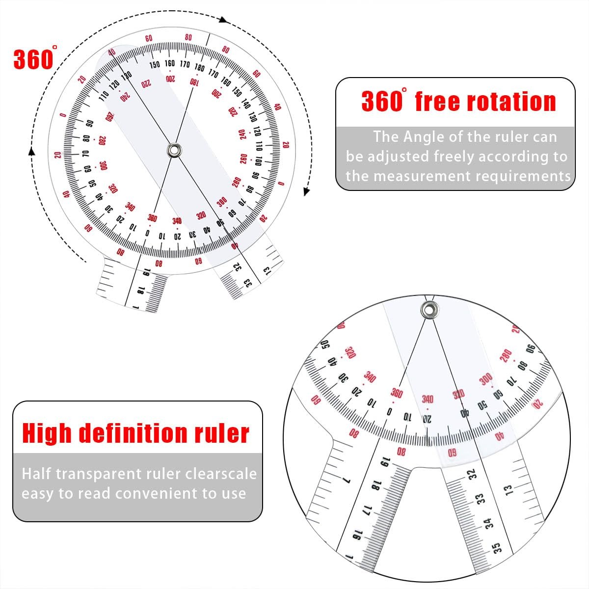 Goniometer 12 Inch Transparent Orthopedic Angle Ruler Plastic Protractor