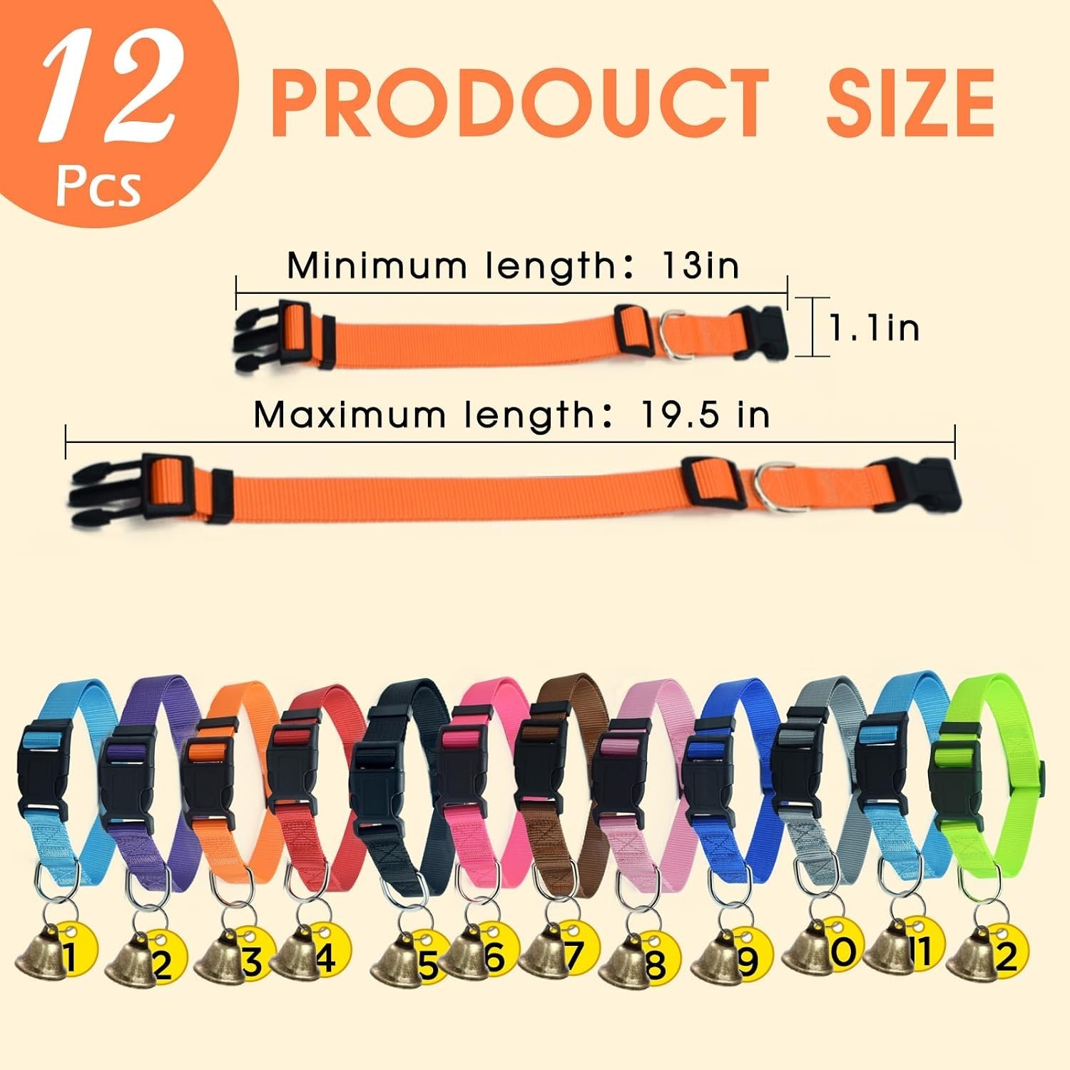 12 Pack Goat Collars with Bells, Adjustable Nylon Sheep Collar with Anti-Lost