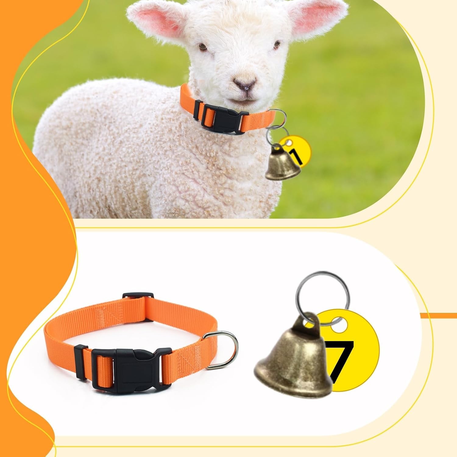 12 Pack Goat Collars with Bells, Adjustable Nylon Sheep Collar with Anti-Lost