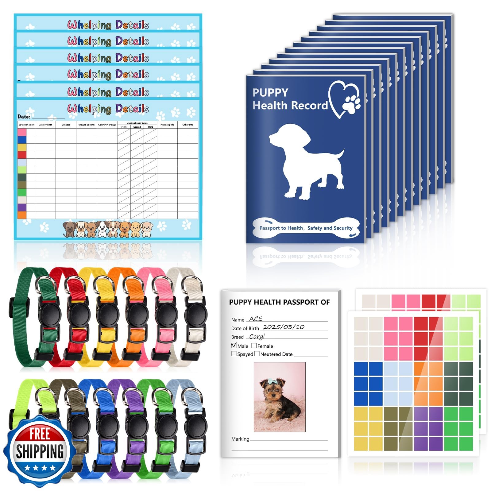 Puppy Whelping Supplies Kit Include 12 Puppy Shot Record Booklets 6 Record Ke…