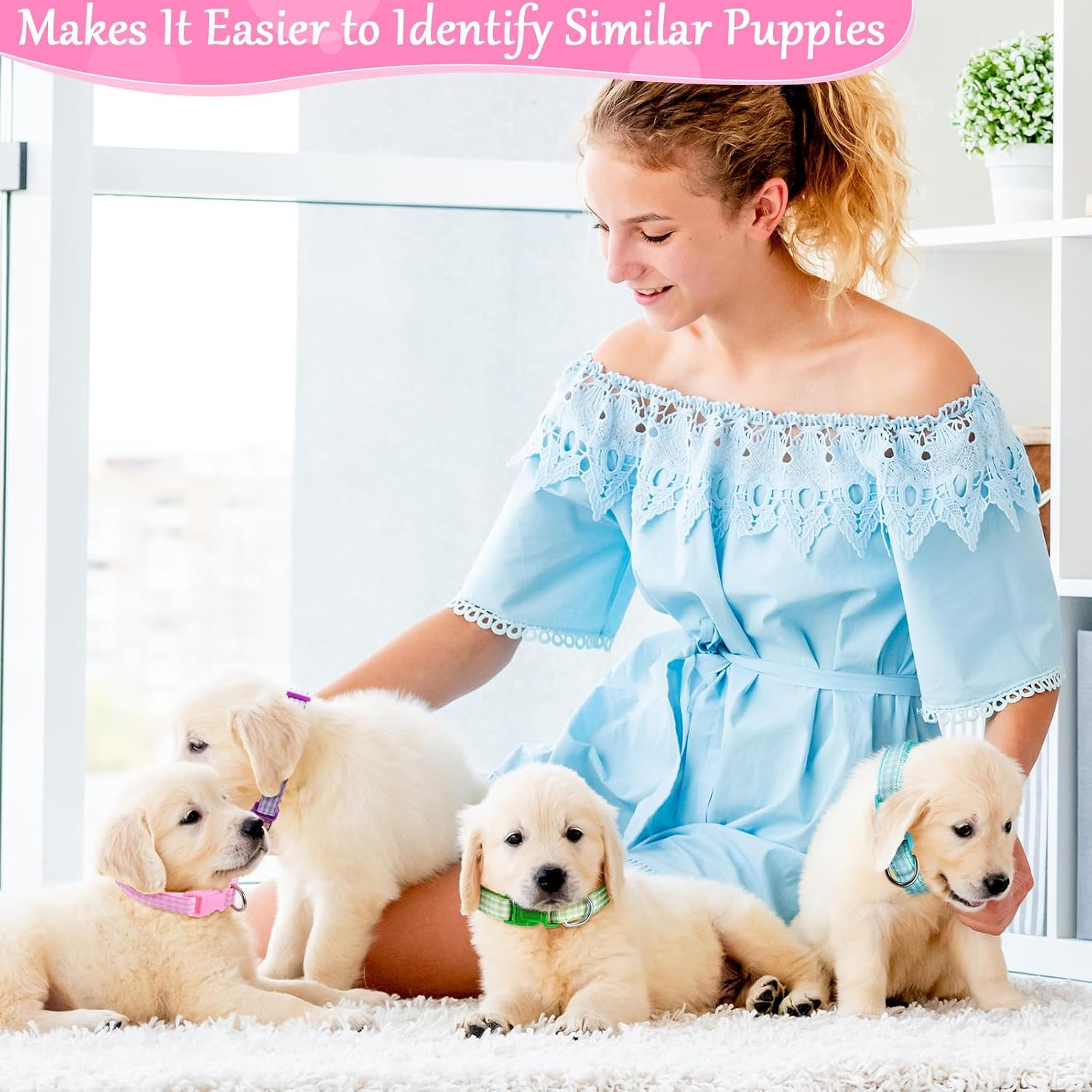 14Pcs Puppy Collars for Litter Adjustable Whelping Puppy Collars Soft Nylon Id C