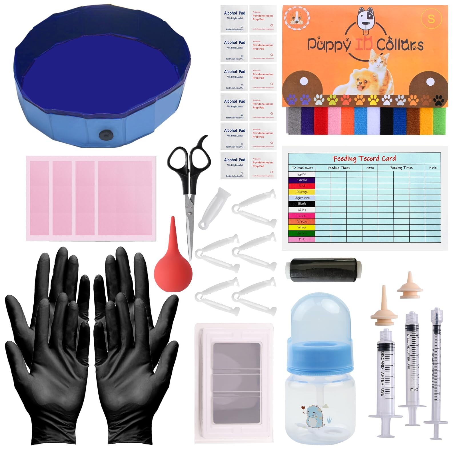 Whelping Kit for Puppies & Kittens – Birthing Supplies, Feeding Set, Collars, Bo
