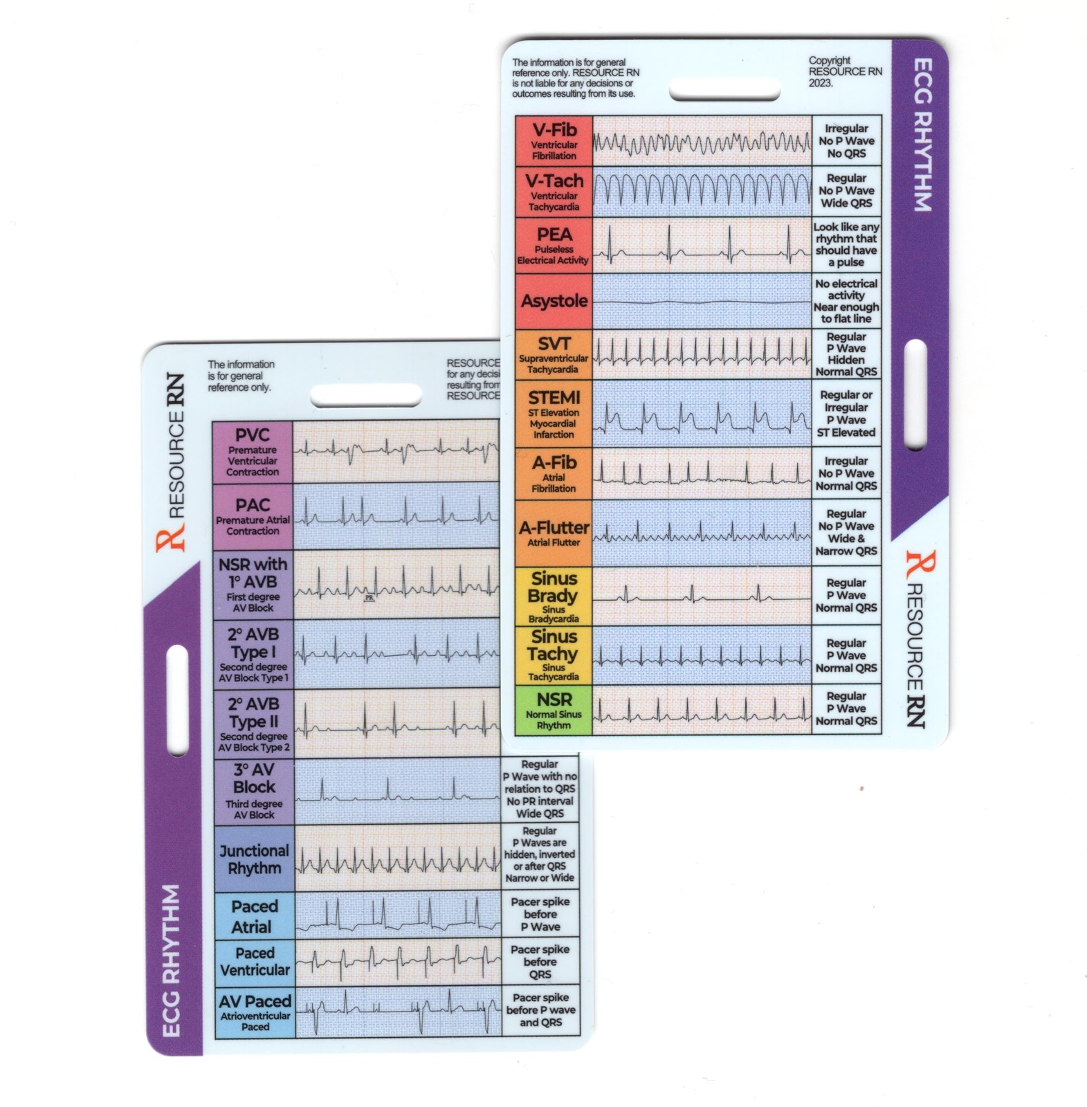EKG Rhythm Interpretation Badge Card Quick Reference Guide ECG/EKG Rhythms