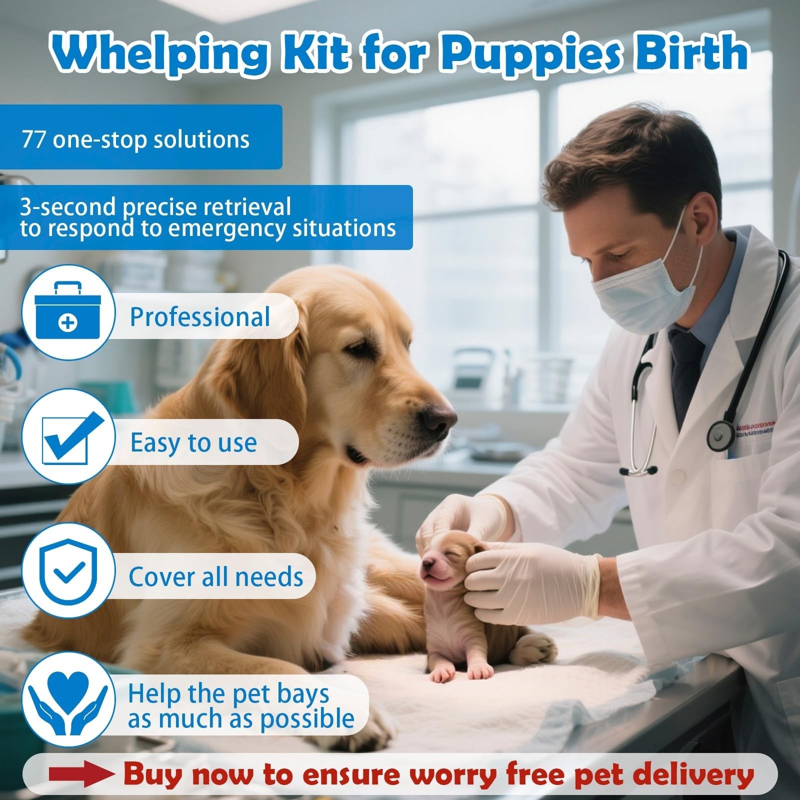 Whelping Kit for Puppies & Kittens – 77-Piece Reusable Birthing Essentials Set