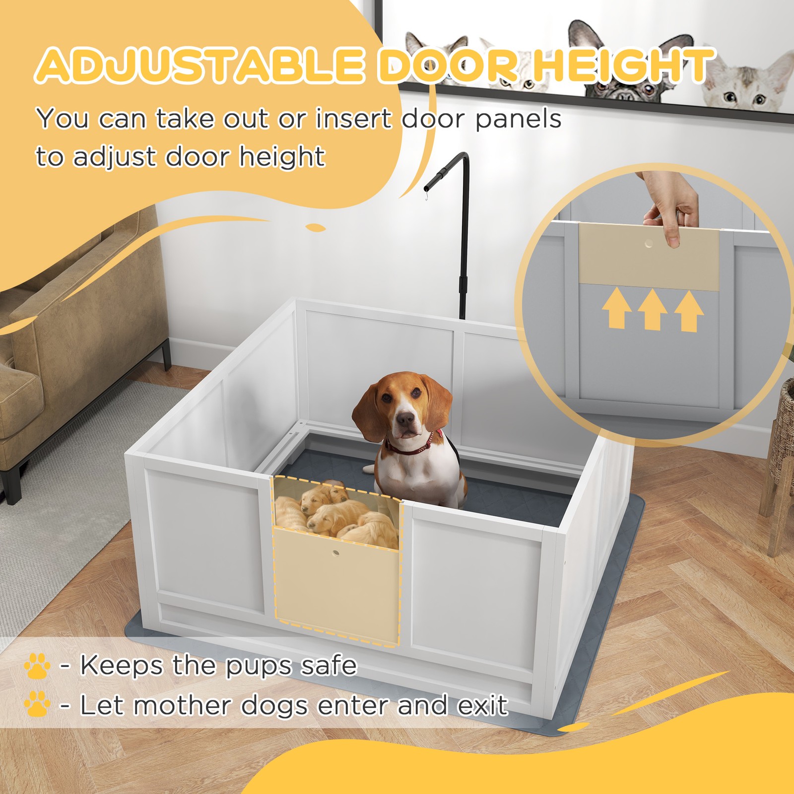 Whelping Box for Dogs with Pee Pad, Pig Rail, 41″ x 39″