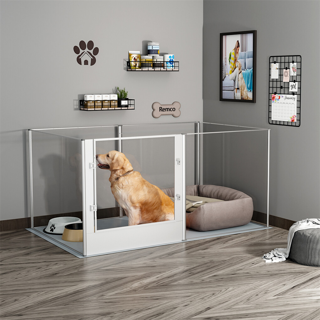 6/8 Panels XXL Dog Playpen Acrylic Pet Whelping Box Deep Fertility Cage Lockable