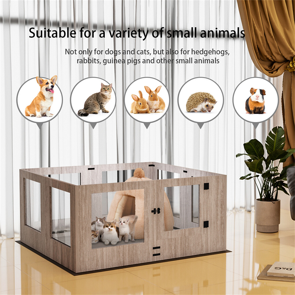 XL Safest Tempered Glass Dog Whelping Pen Box Shatter-proof Playpen Exercise Box