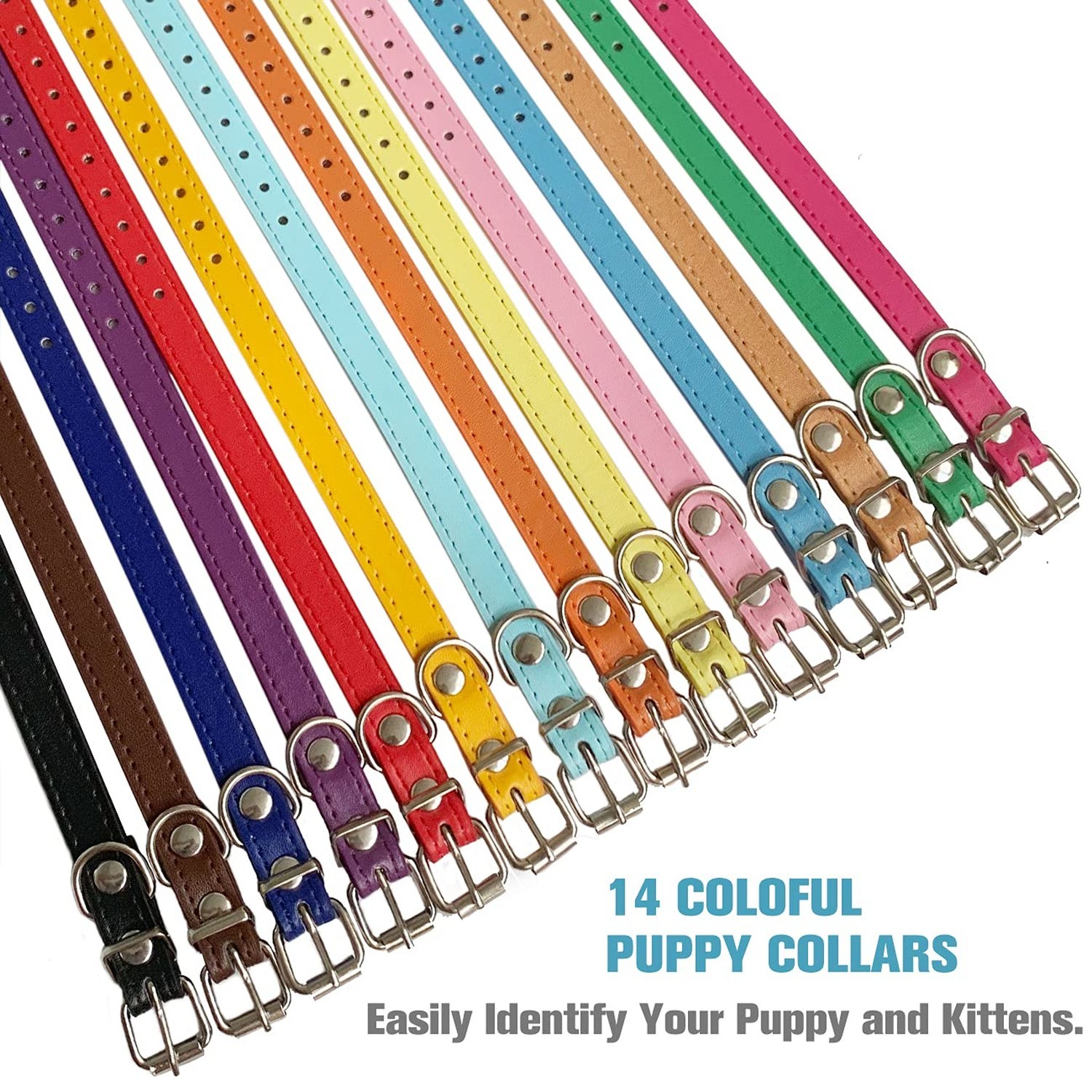 Puppy Collars for Litter – 14 Color Adjustable ID Collar Identification Leath…