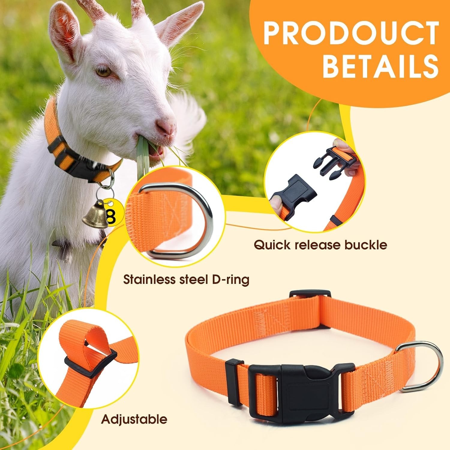 12 Pack Goat Collars with Bells, Adjustable Nylon Sheep Collar with Anti-Lost