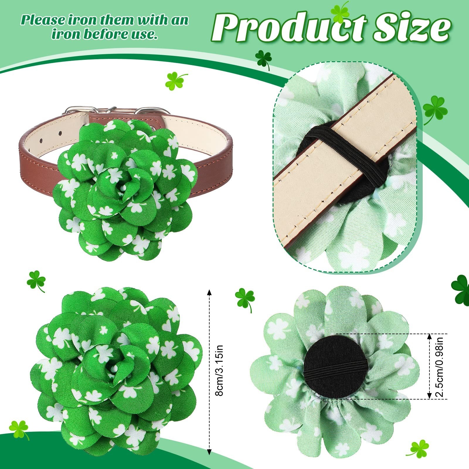 Sanwuta 80 Pieces St. Patricks Day Dog Collar Flowers Bulk Shamrock Dog Charm…
