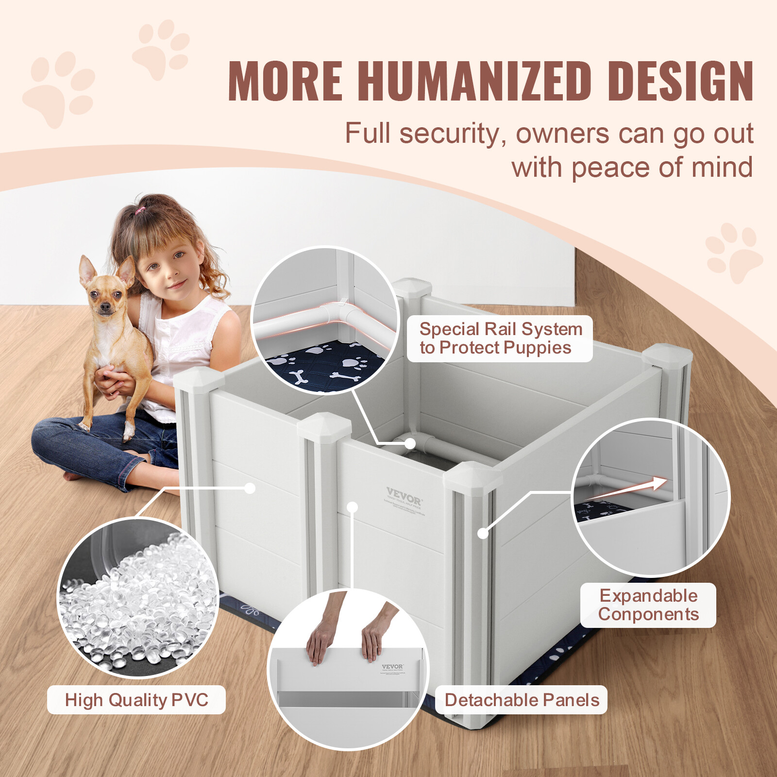 VEVOR Dog Whelping Box 28.3×28.3×18.1in PVC with Rails Pee Pad for Dogs Puppies