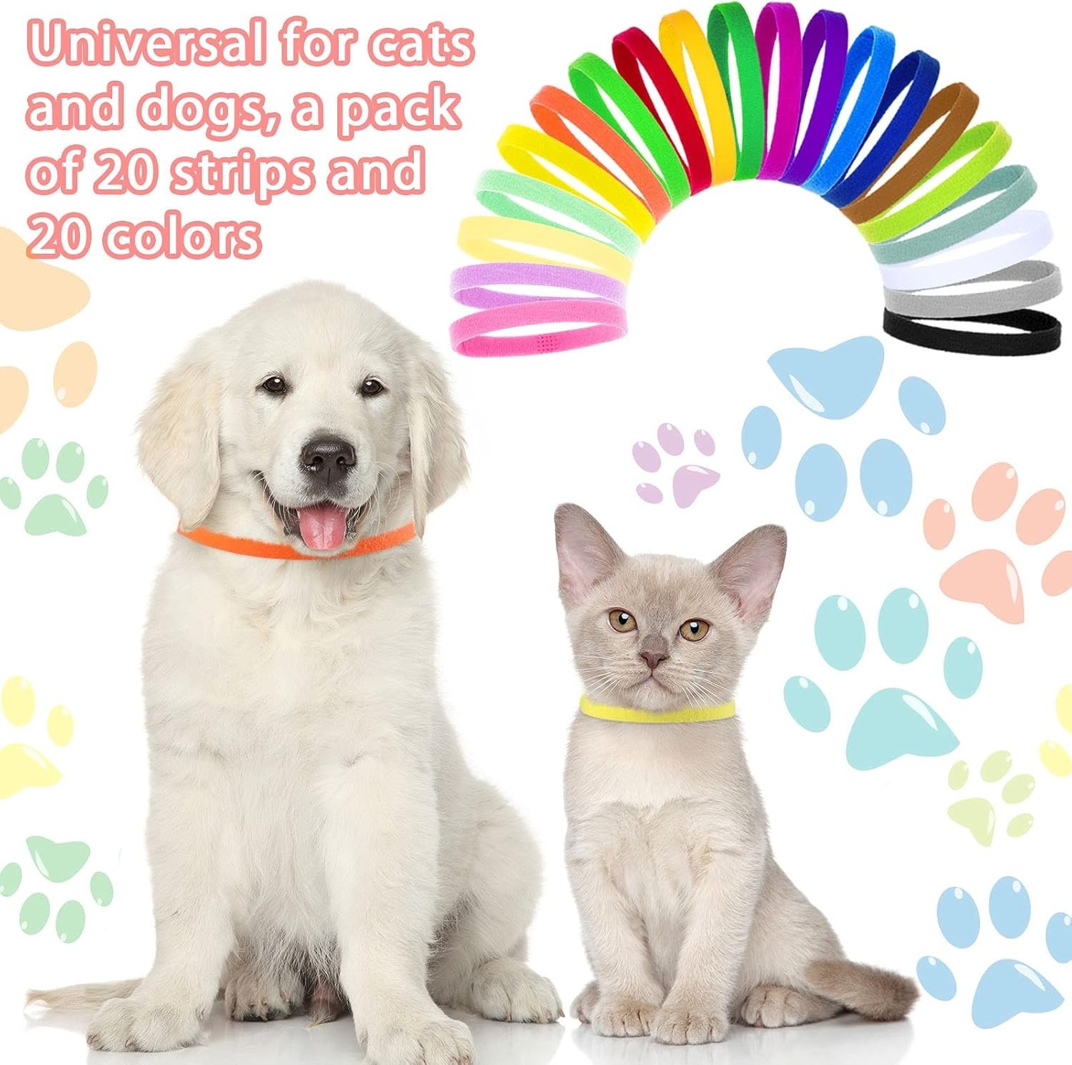 60 Puppy ID Bands in 20 Colors – Adjustable Whelping Collars