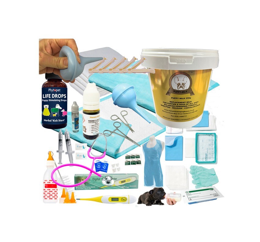 Life Saver Puppy Dog Whelping Kit 250g Milk, Life Drops Mucus Cord Tracked 24