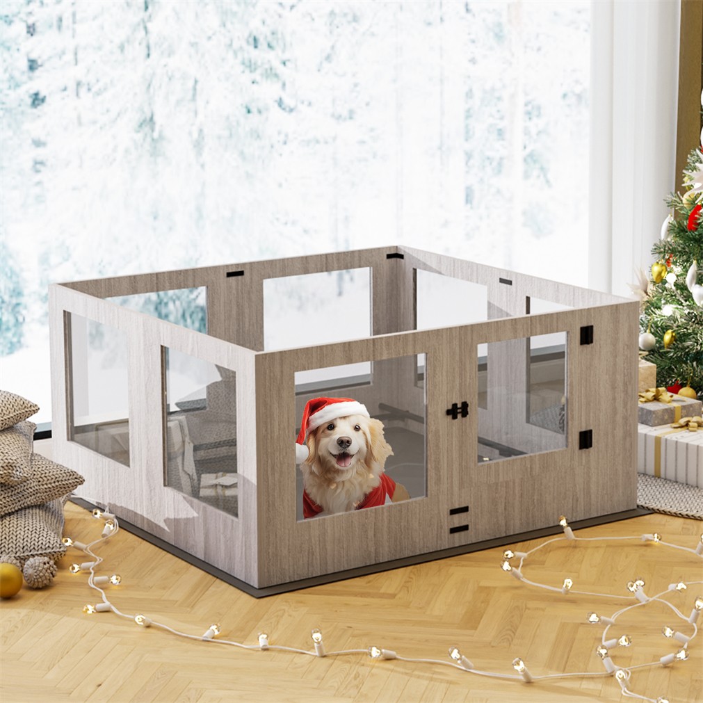 24” T Dog Cat Pen/ Whelping Box Fence Transparent Playpen Indoor Dog House