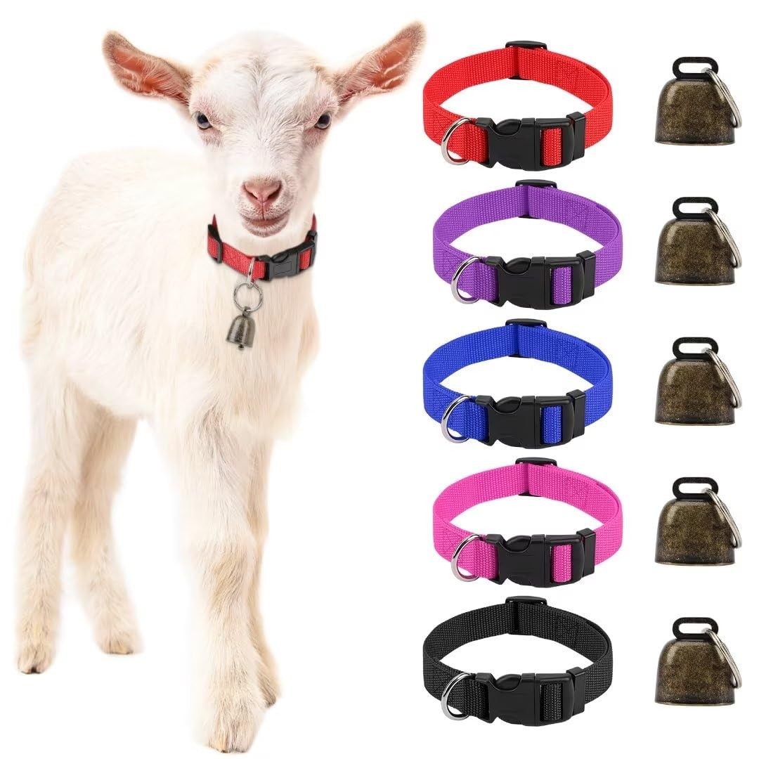 5 Pack Goat Collars with Bells Horse Sheep Grazing Cow Bells Adjustable Nylon