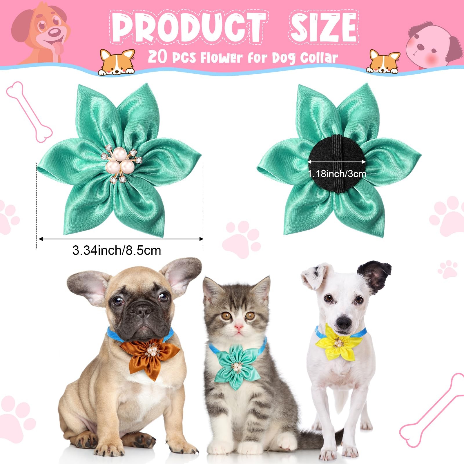 Reginary 20 Pcs Dog Collar Flowers, Pet Flower Bow Ties Multi multicolor