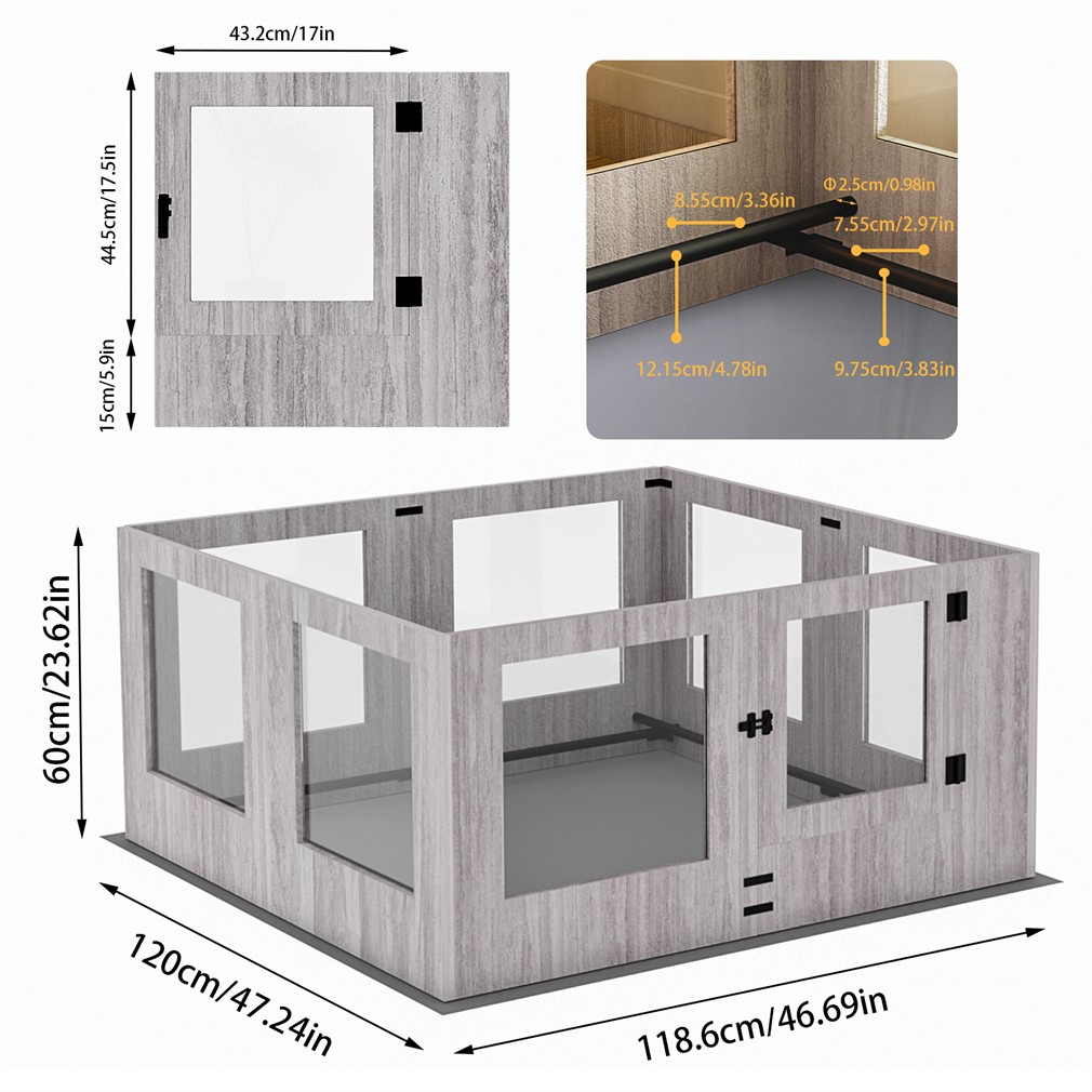 24” T Tempered Glass Puppy Whelping Pen Metal With Anti-squeeze Rails Dog Cage