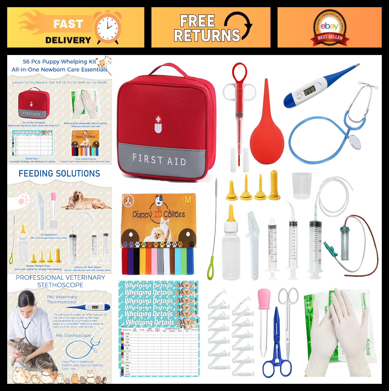 Whelping Kit for Puppies & Kittens – Essential Supplies, Collars, Thermometer &