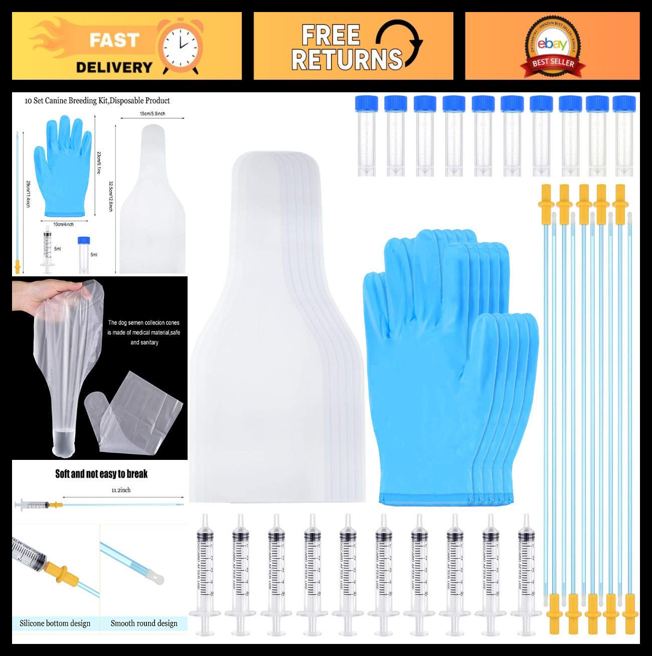 10 Set Dog Artificial Insemination Kit – Canine Breeding Supplies for Small & Me