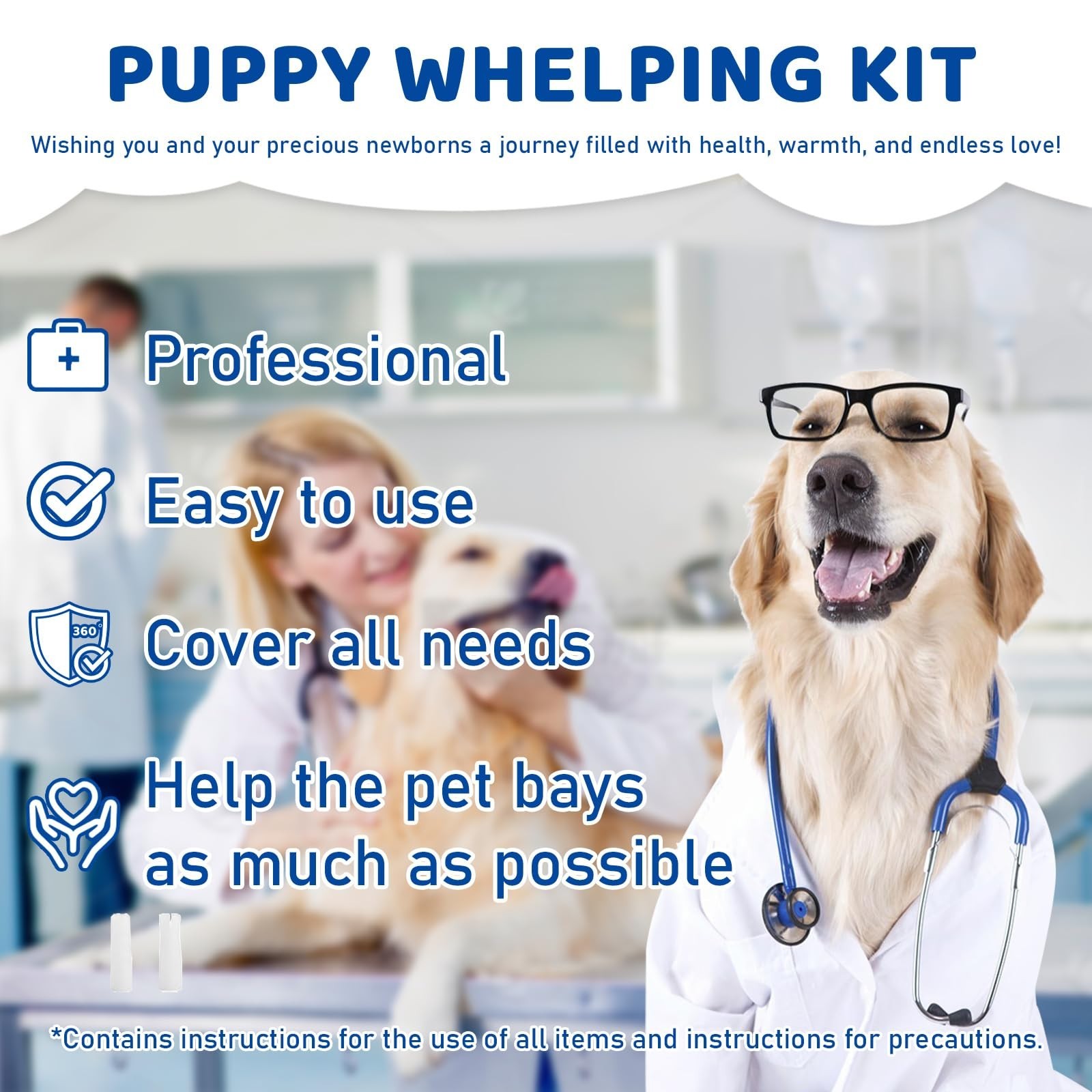 Whelping Kit for Puppies & Kittens – Essential Supplies, Collars, Thermometer &