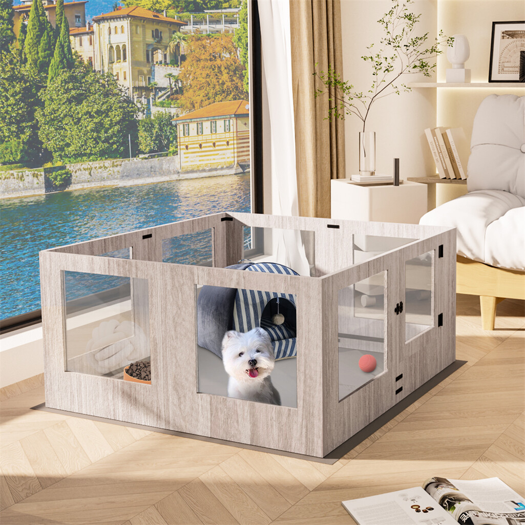 Innovative Tempered Glass Dog Whelping Pen Box Portable Birth Fence w Door &Lock