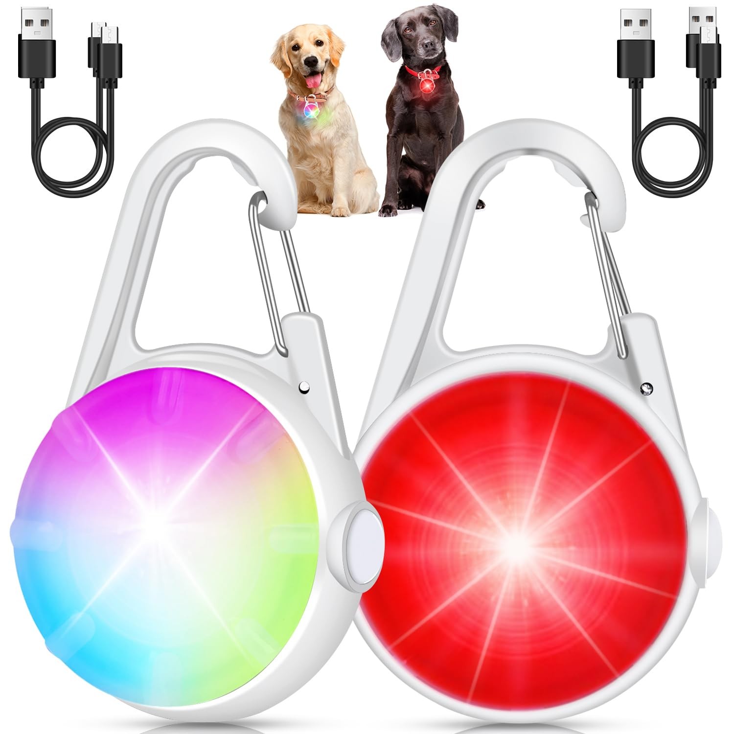 2 Pack Dog Collar Light, Rechargeable Lights for Night Walking E, White