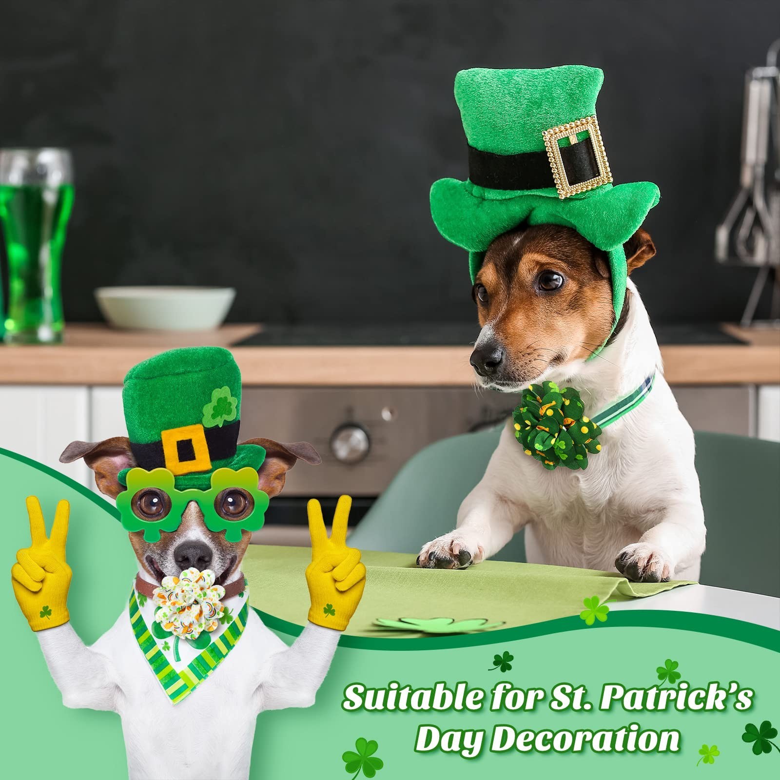 Sanwuta 80 Pieces St. Patricks Day Dog Collar Flowers Bulk Shamrock Dog Charm…