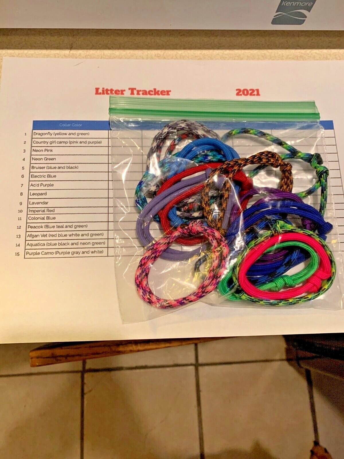 adjustable slip knot puppy identifier whelping collars (6) and litter tracker
