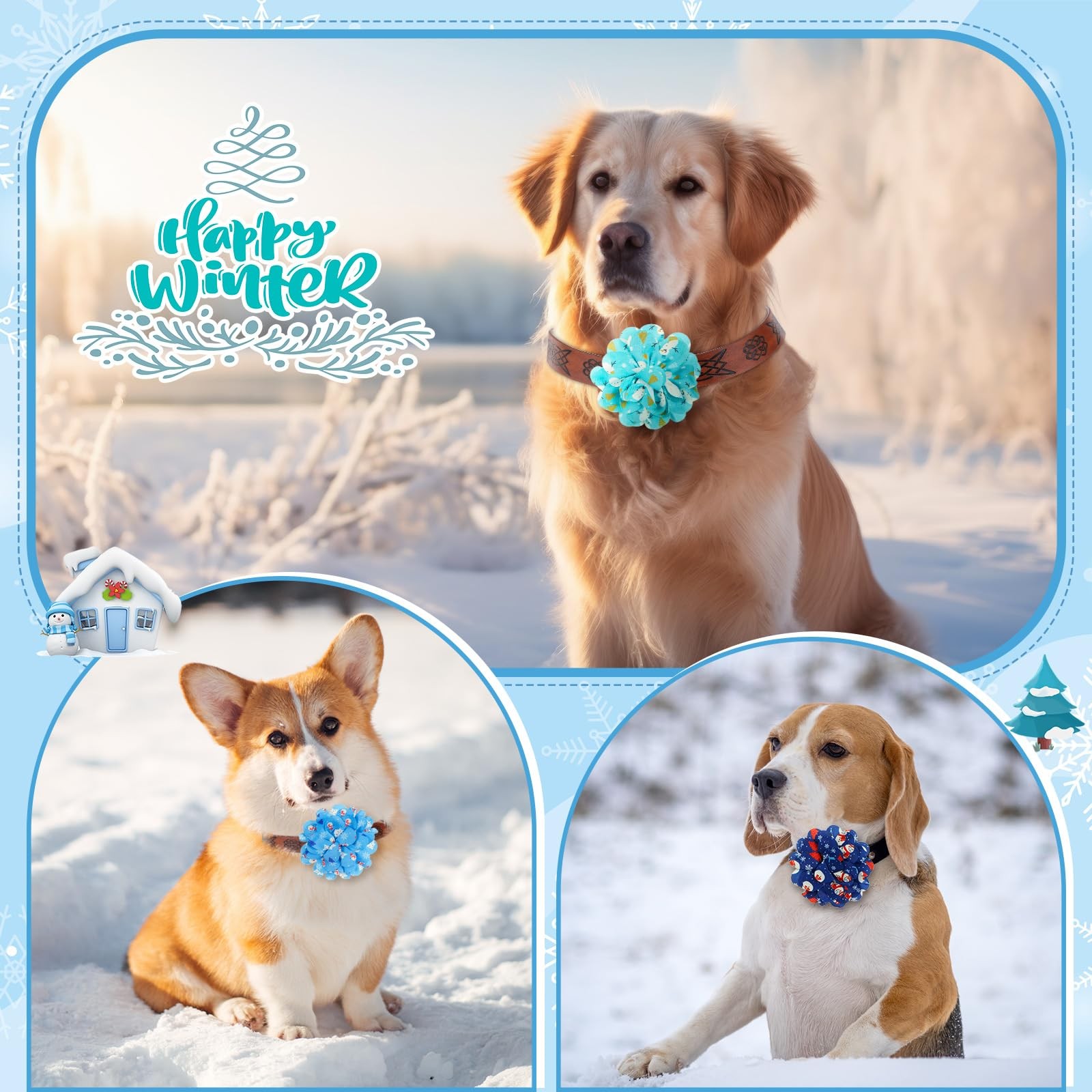 Huhumy 50 Pieces Winter Dog about 8 cm/ 3.15 inches in diameter, blue, white