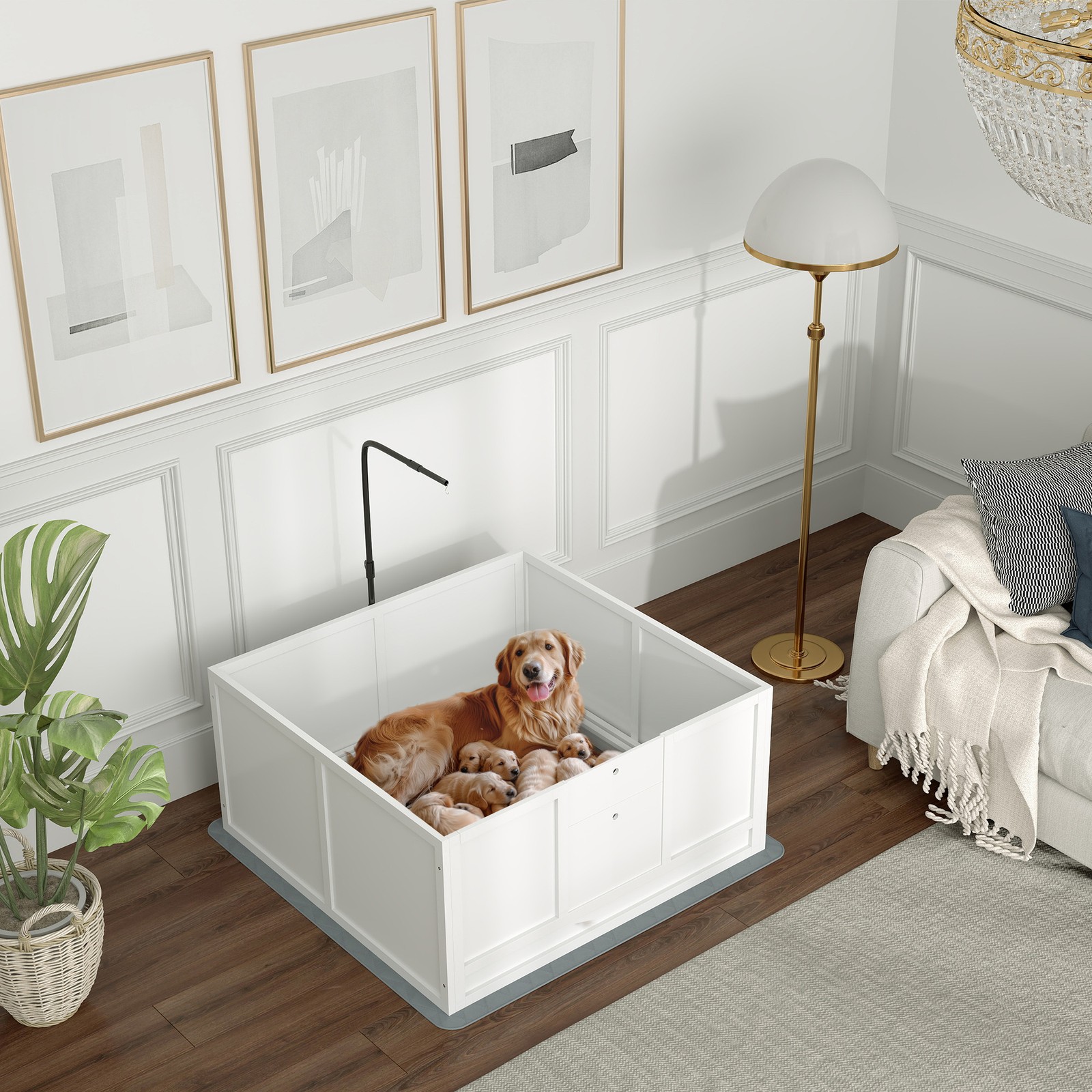 Whelping Box for Dogs with Pee Pad, Pet Playpen, 41″ x 39″